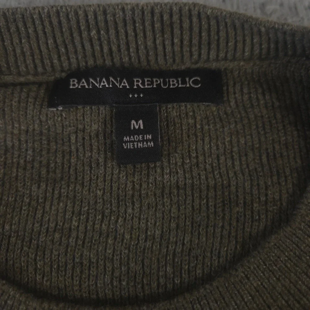 Banana Republic Sweater Mens M Olive Green Textured Knit Crewneck Cotton Blend